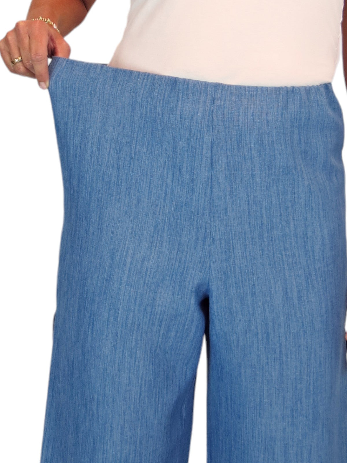 Women's Linen Look Open Leg Trousers Denim Blue
