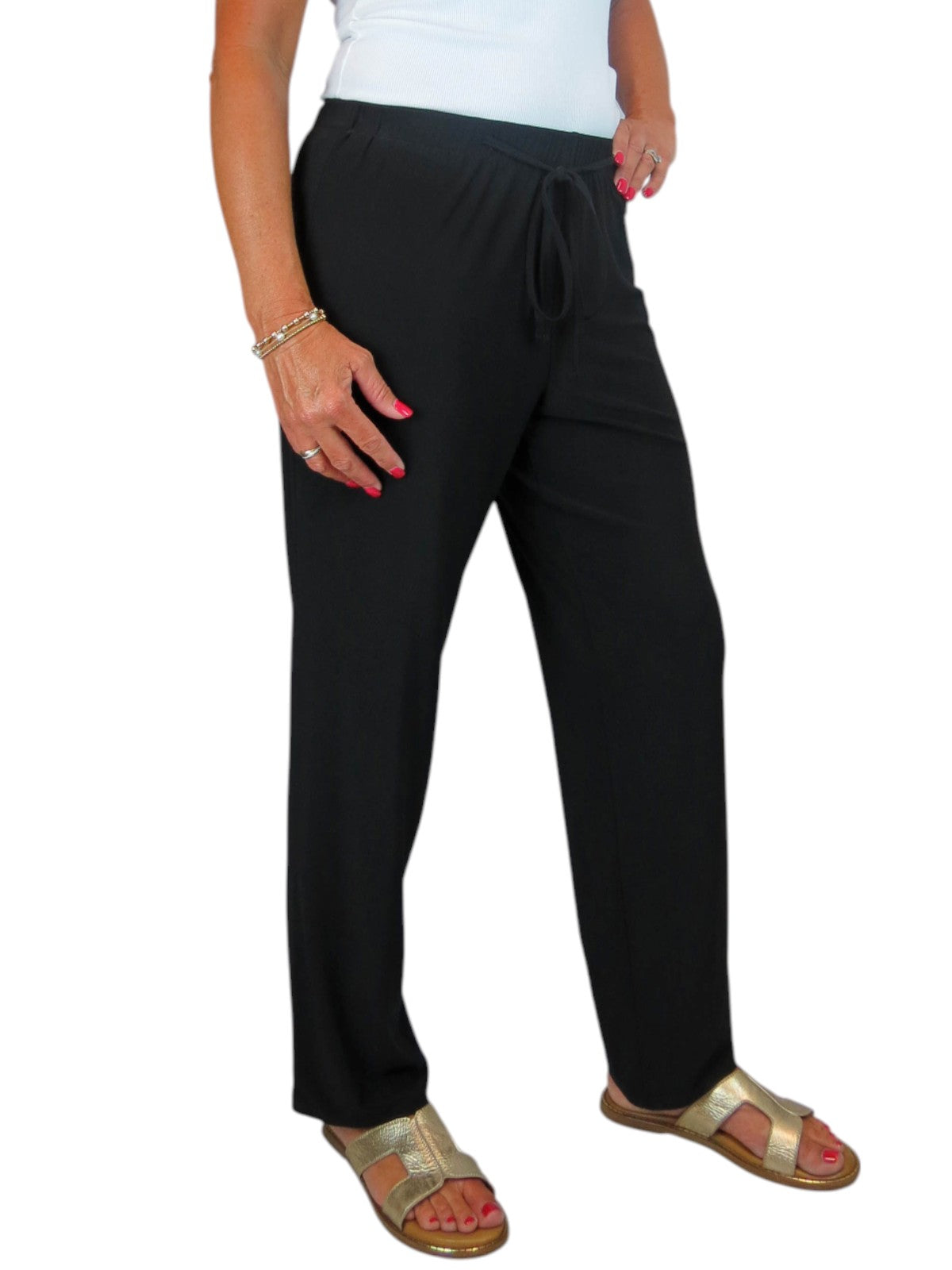 Women's Elasticated Waist Straight Leg Trousers Black