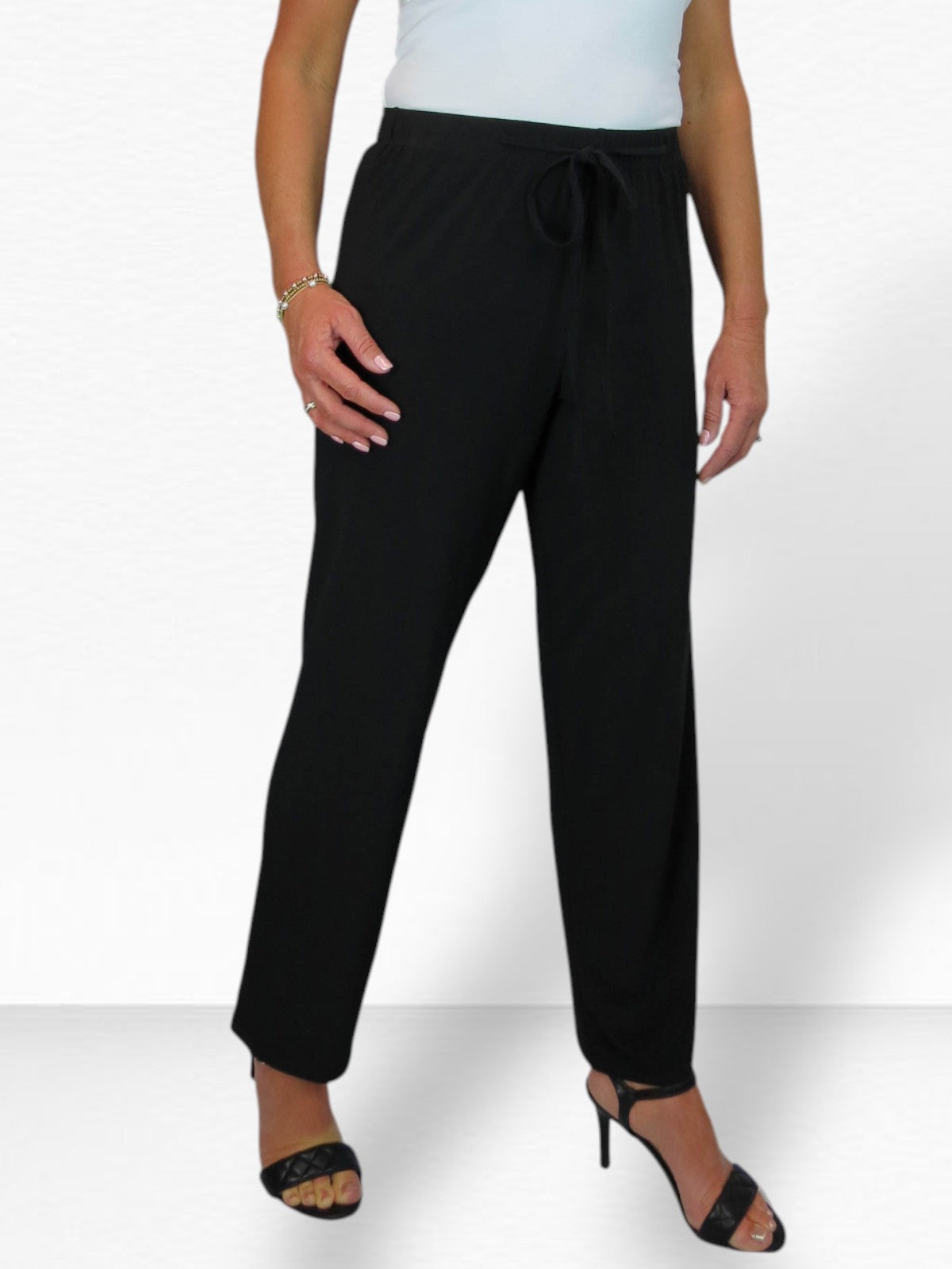Women's Elasticated Waist Straight Leg Trousers Black