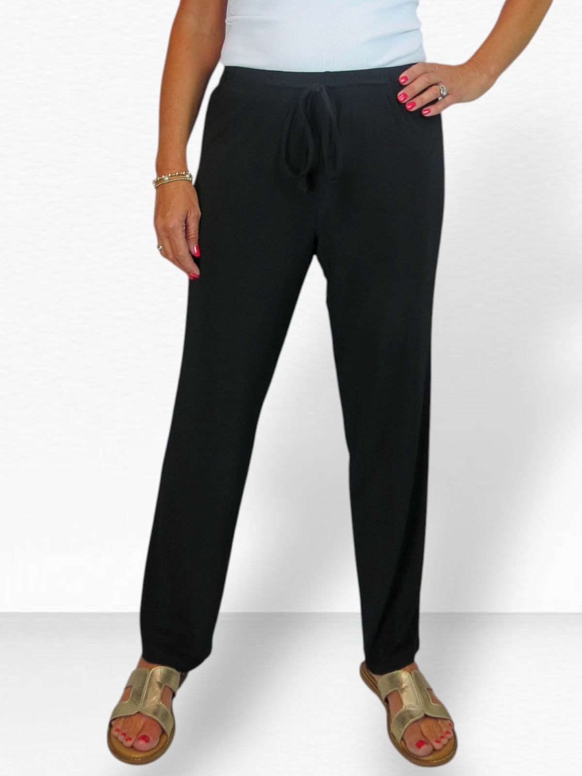 Women's Elasticated Waist Straight Leg Trousers Black