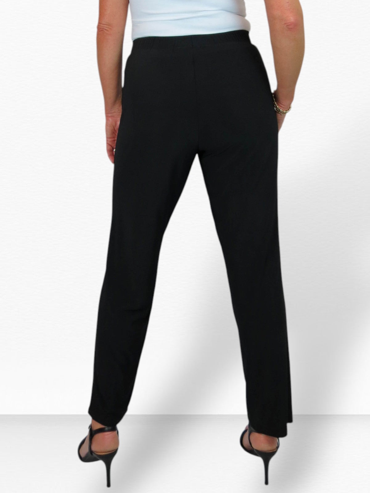 Women's Elasticated Waist Straight Leg Trousers Black