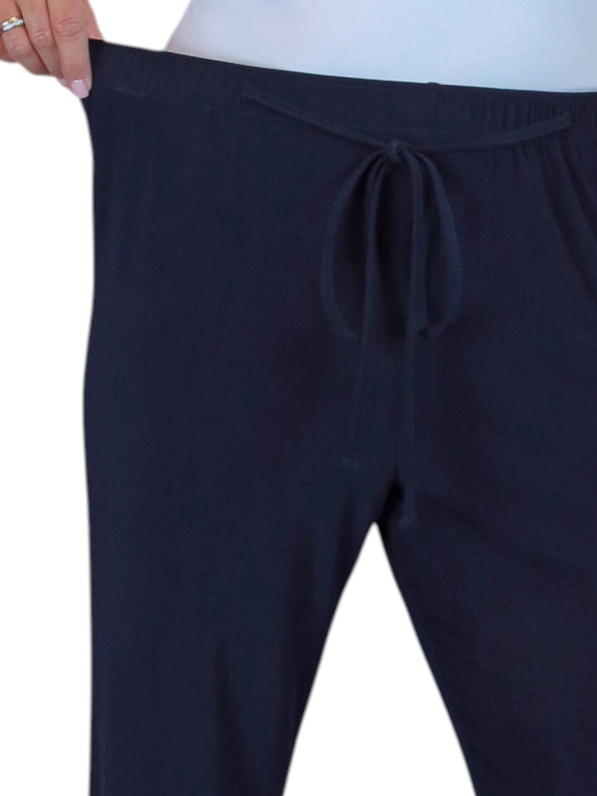 Women's Elasticated Waist Straight Leg Trousers Navy Blue