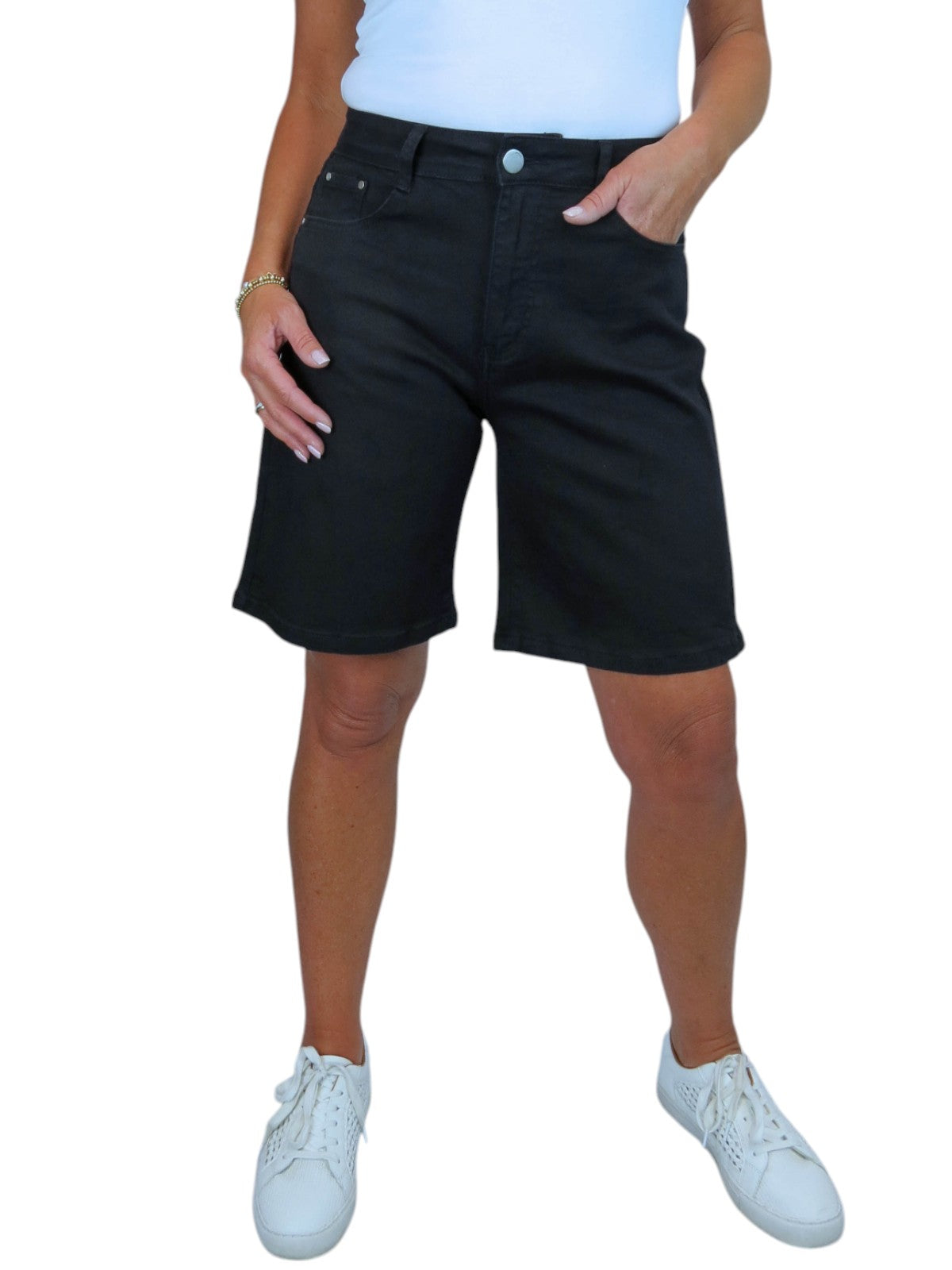 Womens Straight Leg Cotton Jean Shorts Relaxed Fit Black