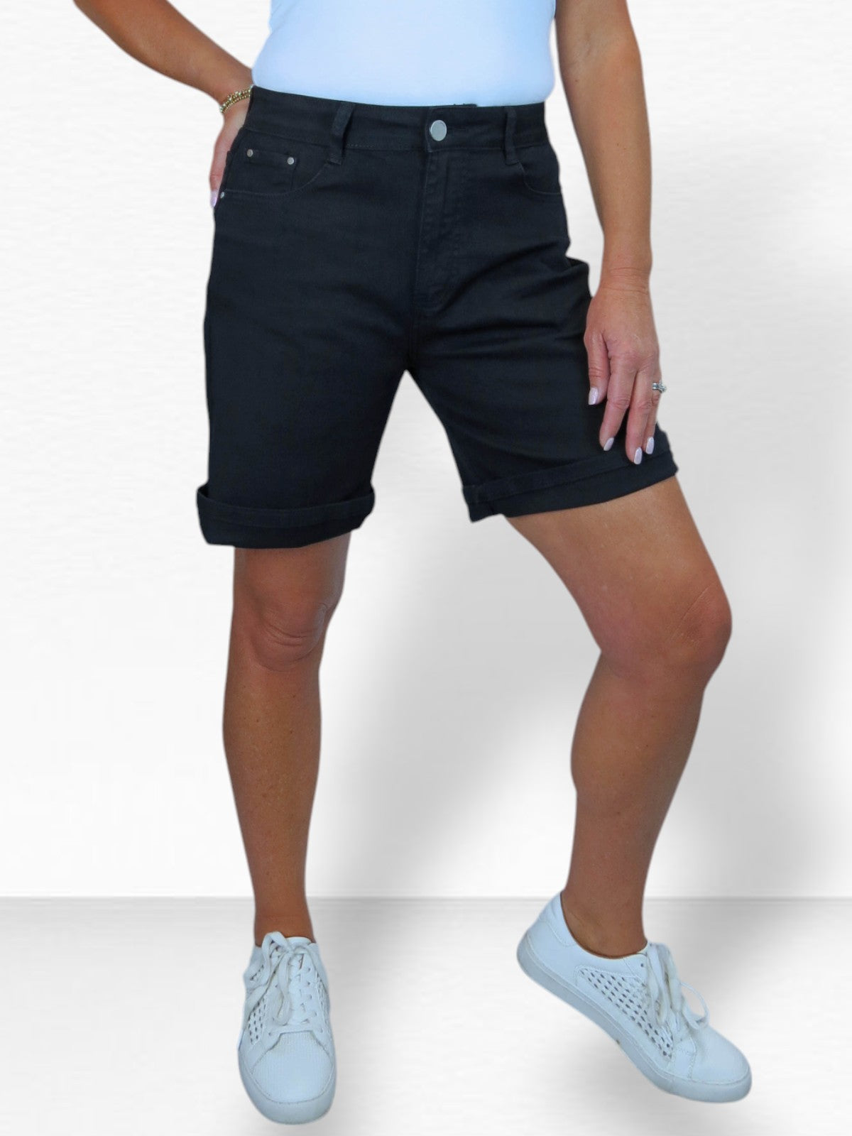 Womens Straight Leg Cotton Jean Shorts Relaxed Fit Black