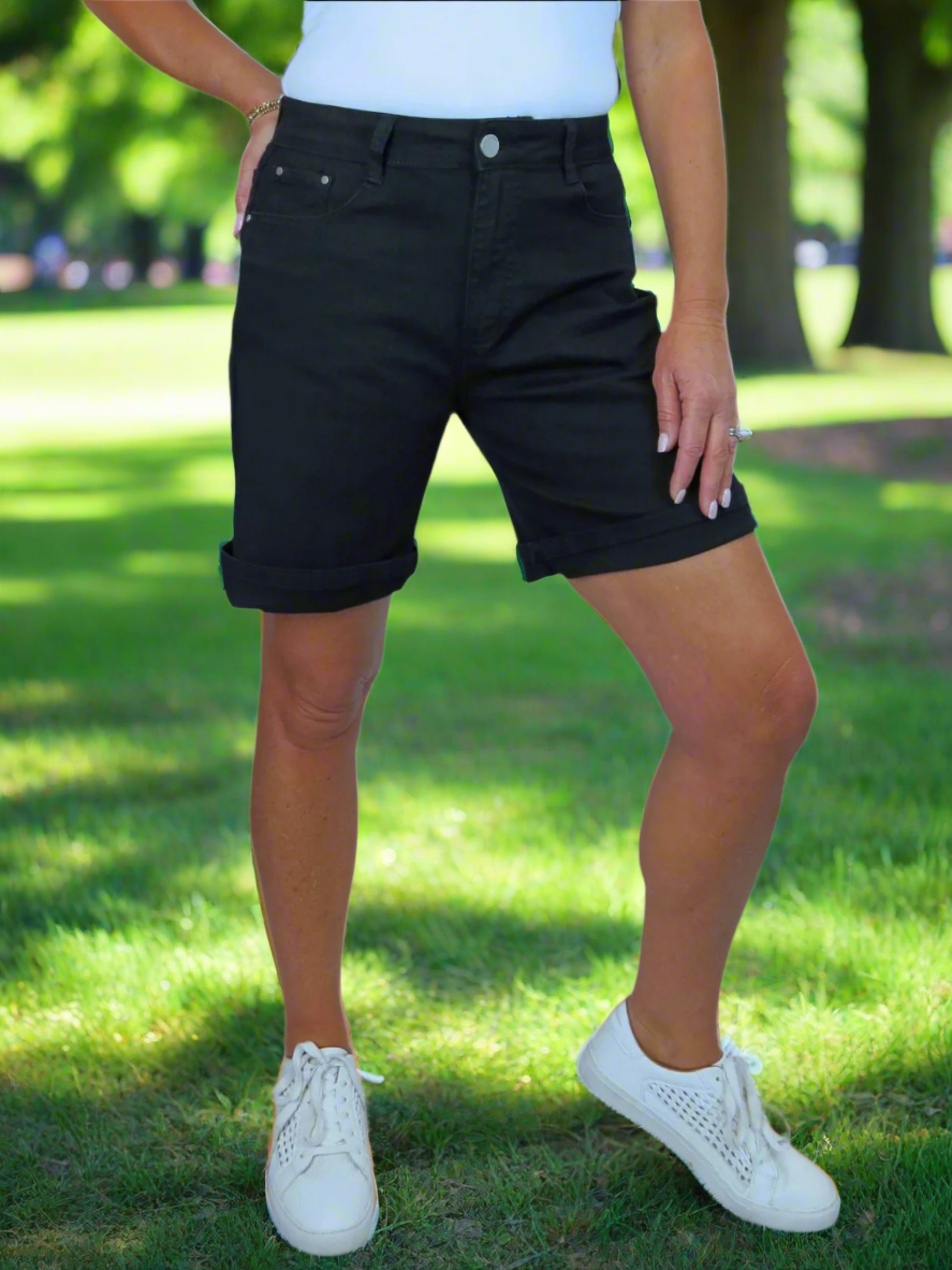 Womens Straight Leg Cotton Jean Shorts Relaxed Fit Black