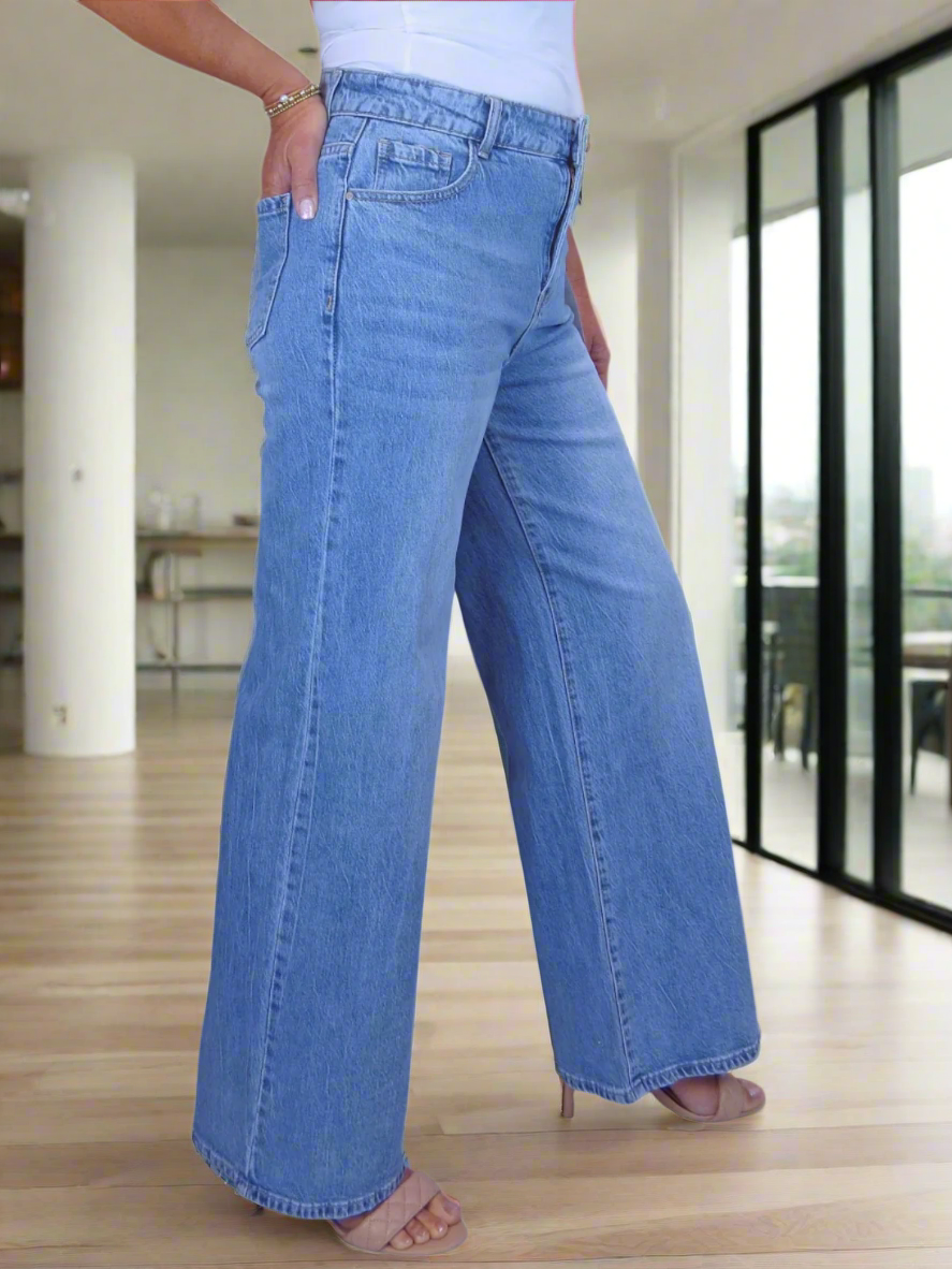 Womens High Waist Wide Leg Denim Jeans