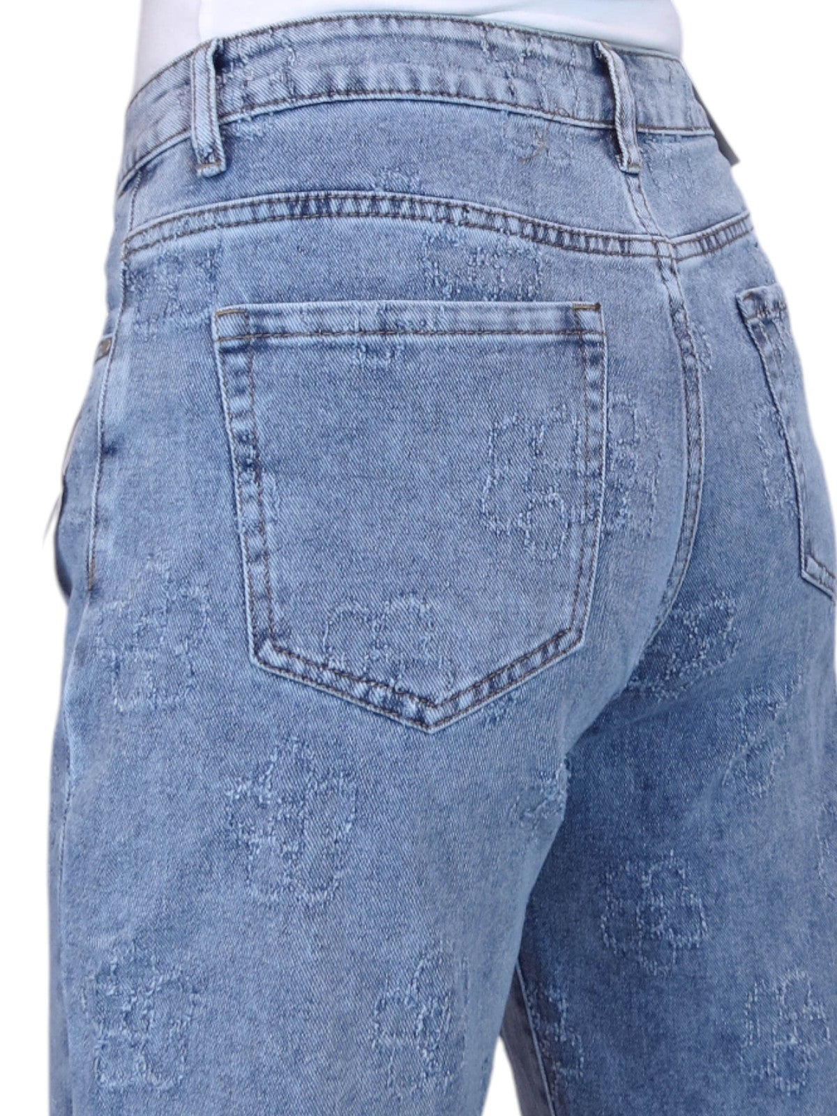Womens Floral Stitch Deisgn Wide Leg Denim Jeans