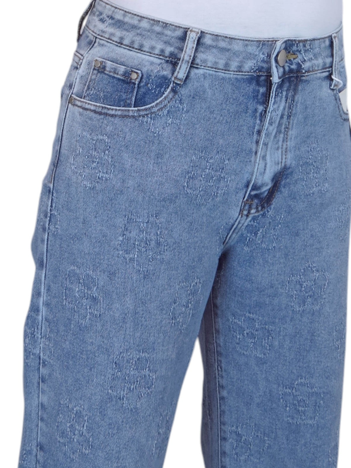 Womens Floral Stitch Deisgn Wide Leg Denim Jeans