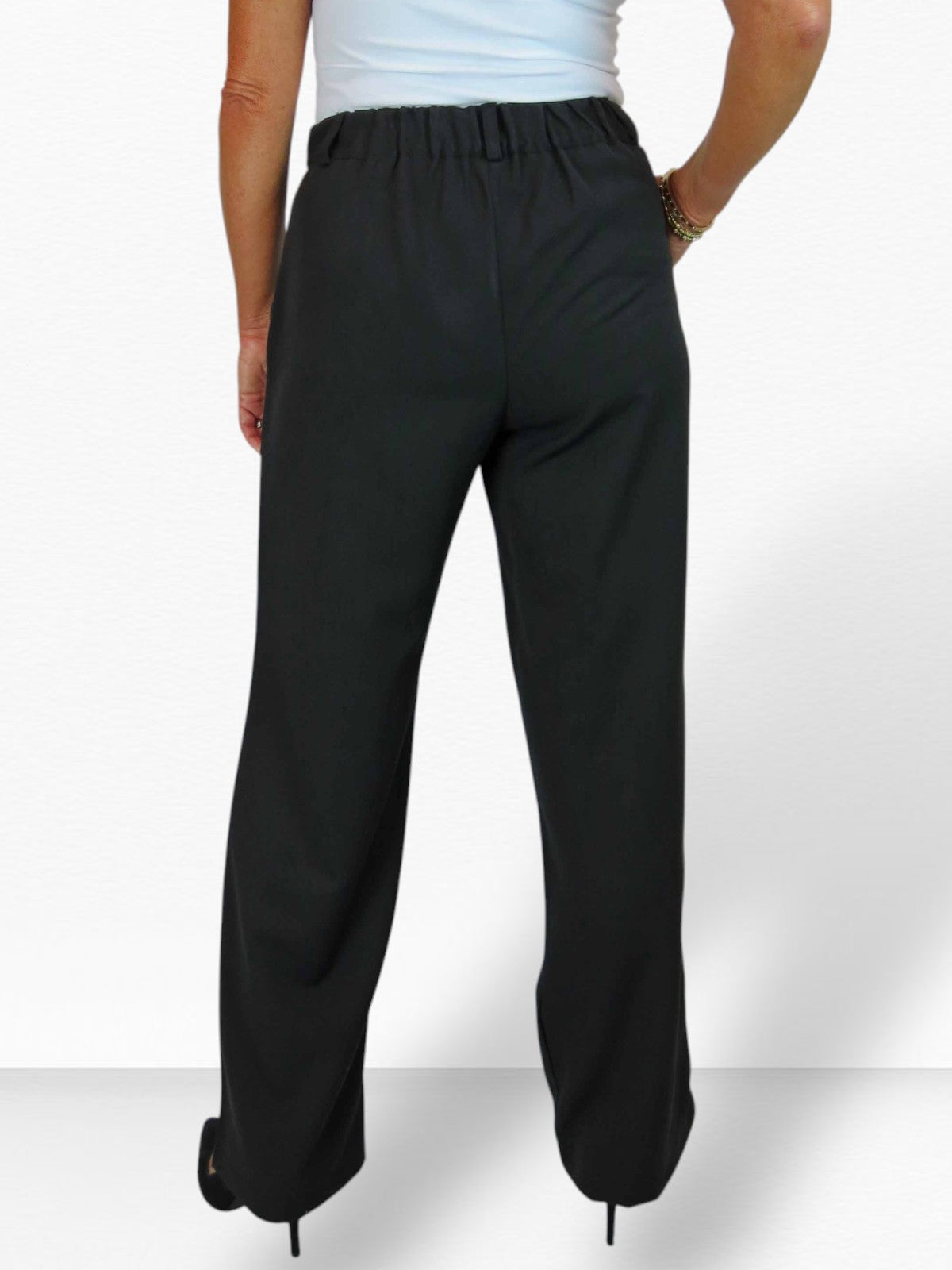 Women's Smart Straight Leg Trousers With Half Elasticated Waist Black
