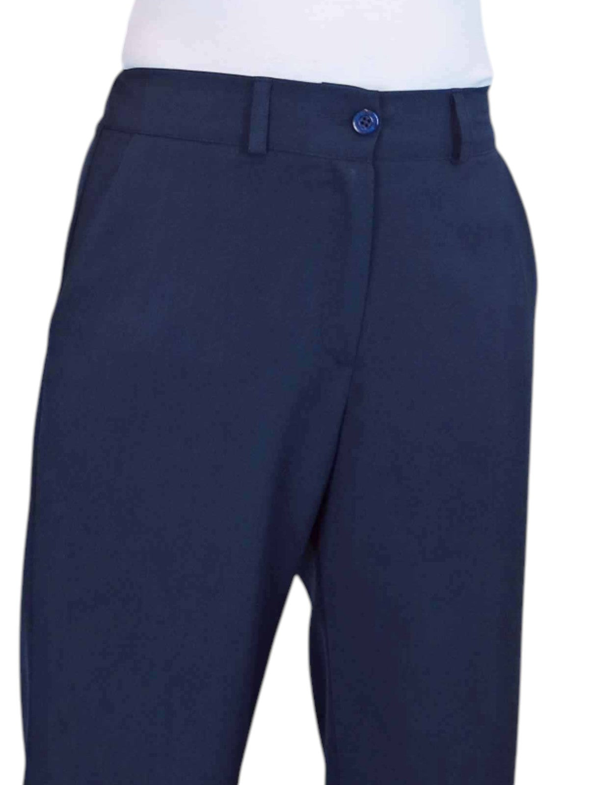 Women's Smart Straight Leg Trousers With Half Elasticated Waist Navy Blue