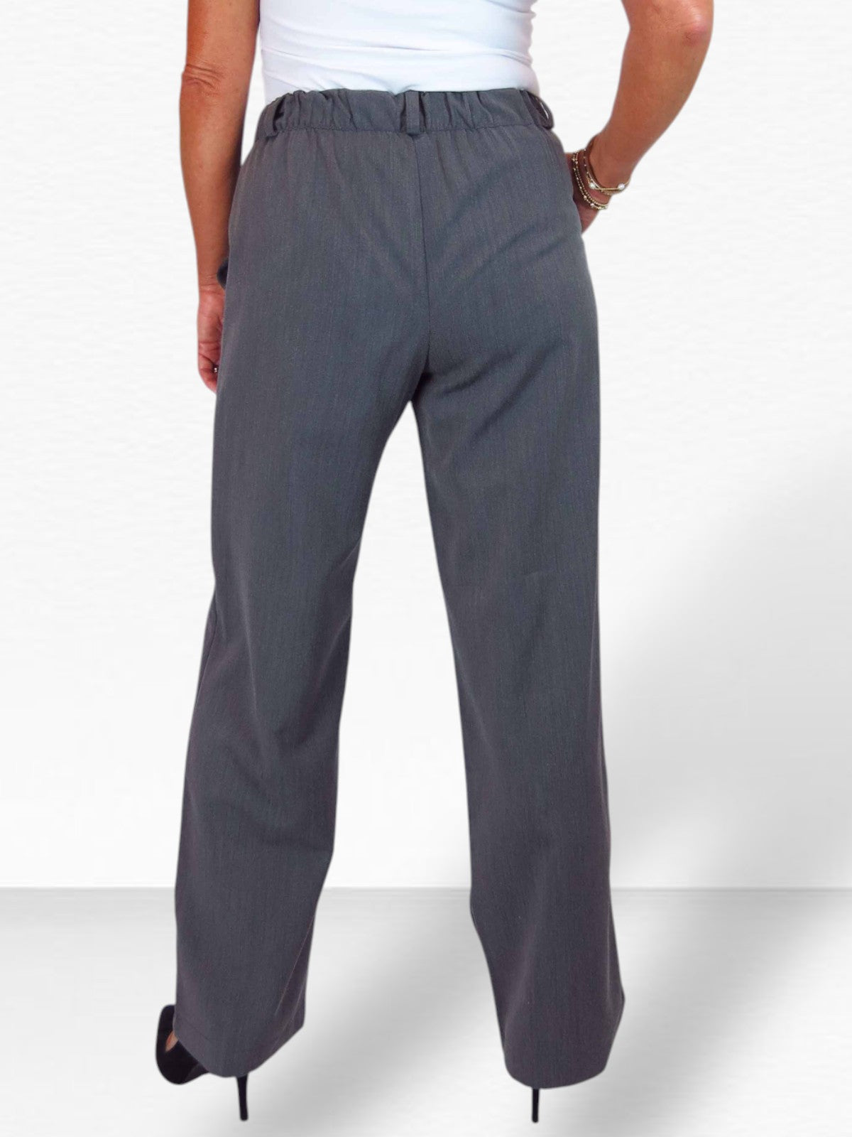 Women's Smart Straight Leg Trousers With Half Elasticated Waist Marl Grey