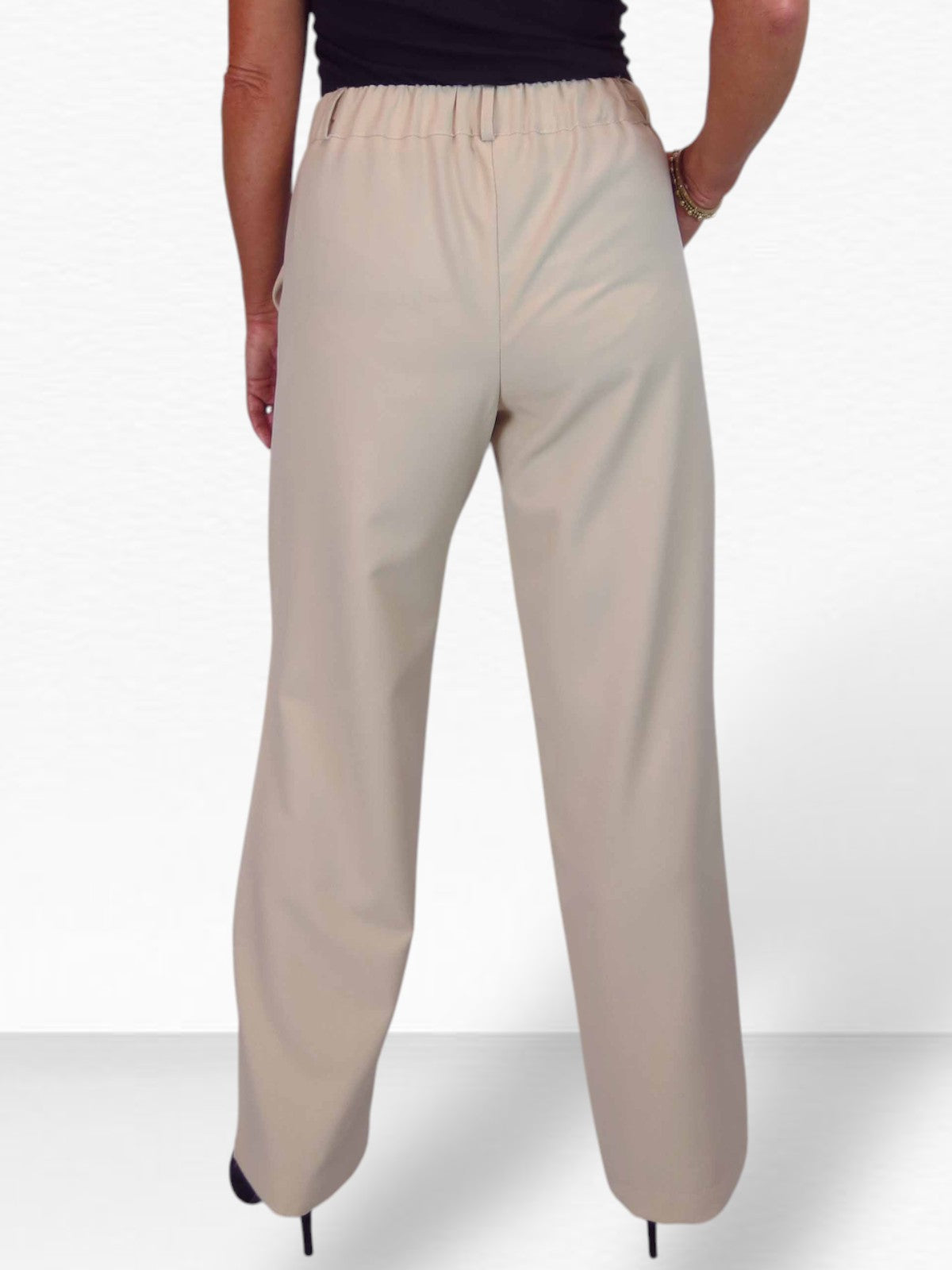 Women's Smart Straight Leg Trousers With Half Elasticated Waist Beige
