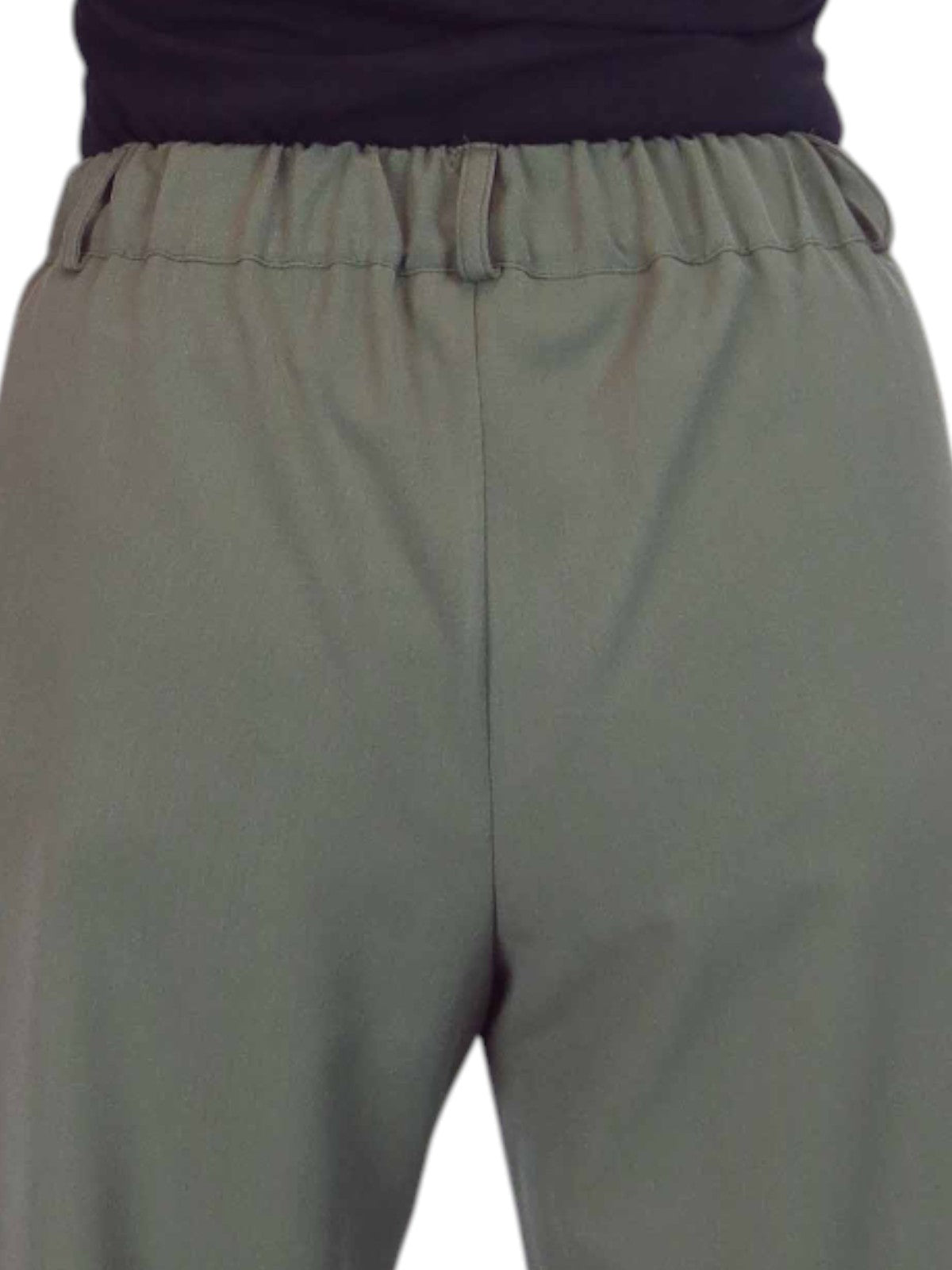 Women's Smart Straight Leg Trousers With Half Elasticated Waist Khaki Green