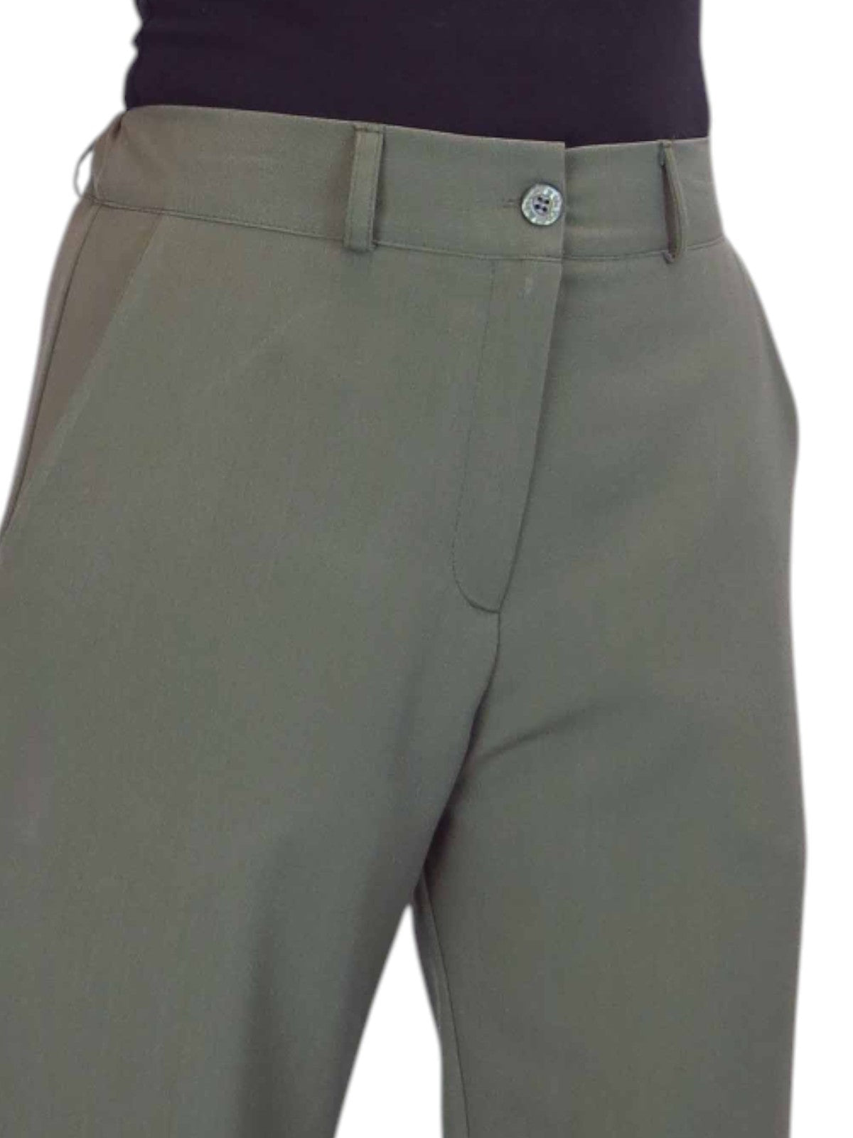 Women's Smart Straight Leg Trousers With Half Elasticated Waist Khaki Green