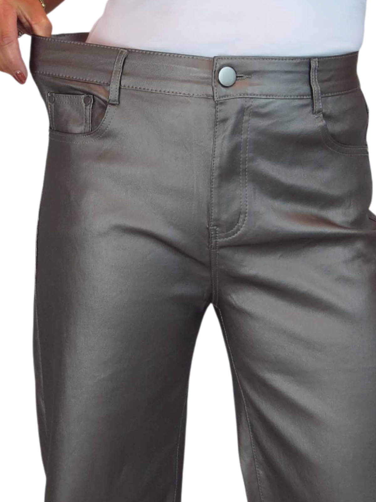 Wide Leg Coated Leather Look Jeans Pewter