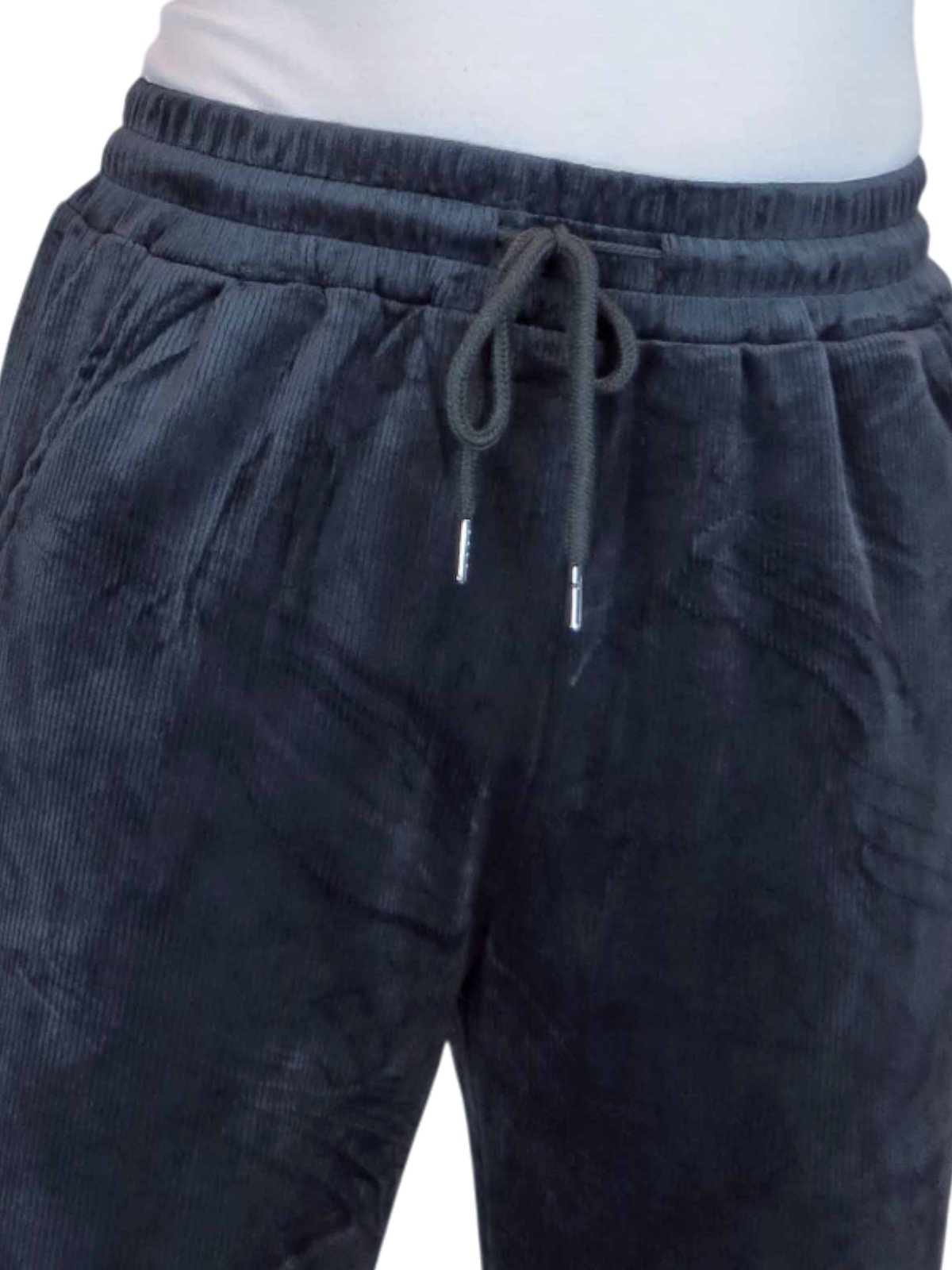 Straight Leg Elastic Waist Corduroy Trousers Dark Grey
