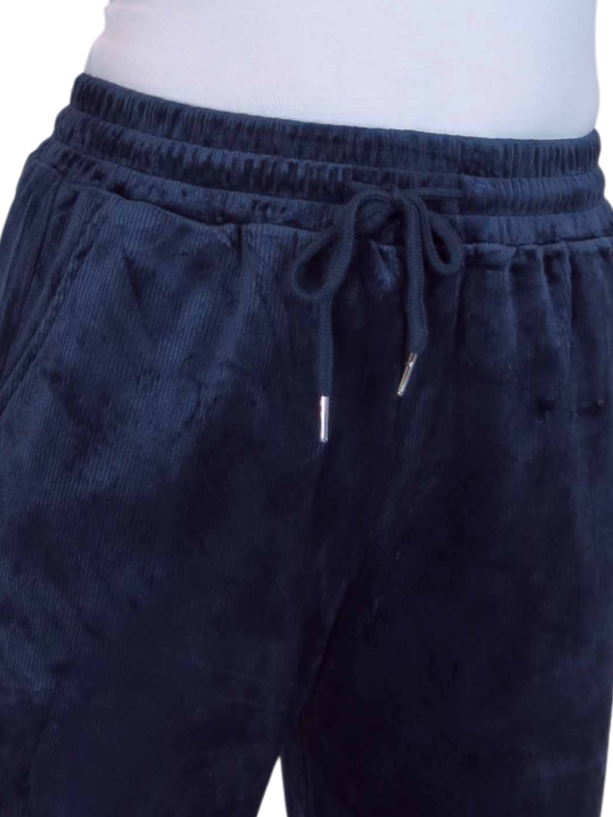Straight Leg Elastic Waist Corduroy Trousers Navy Blue