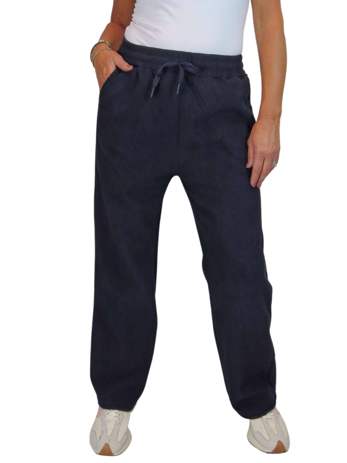 Fleece Lined Waffle Cord Trousers Navy Blue
