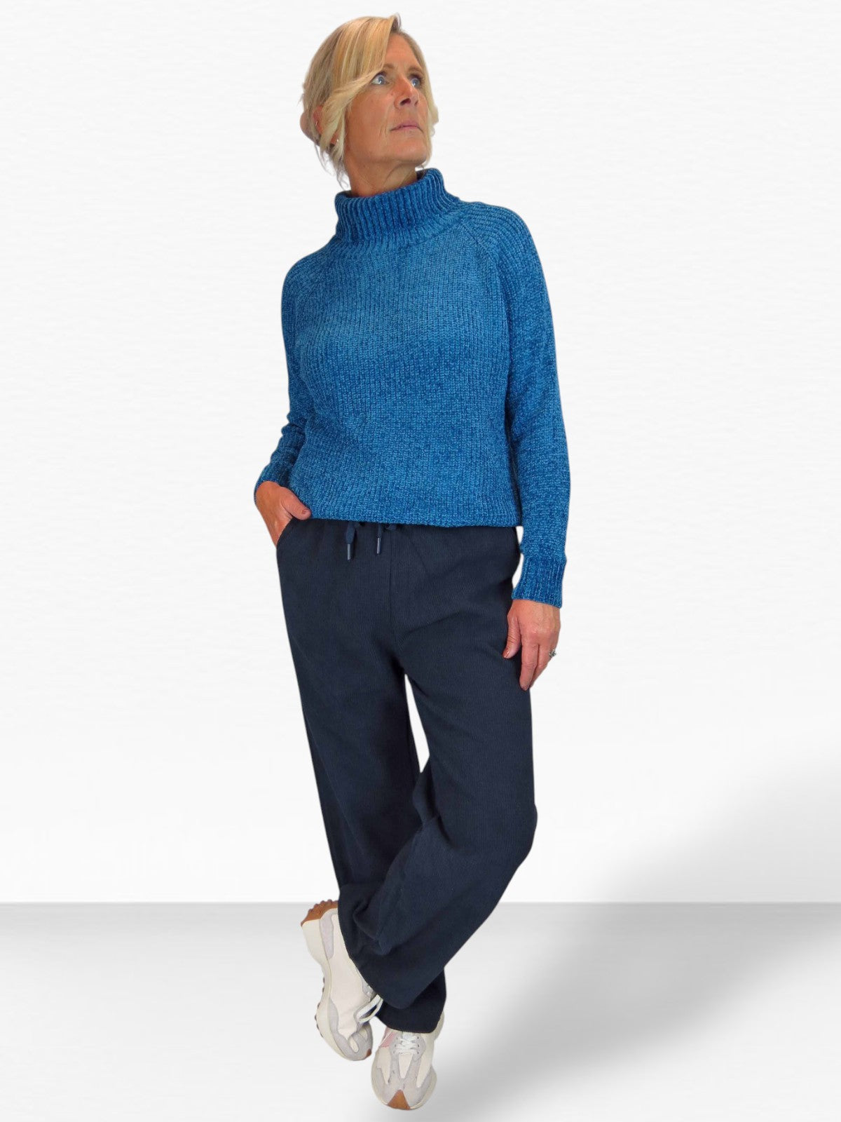 Fleece Lined Waffle Cord Trousers Navy Blue
