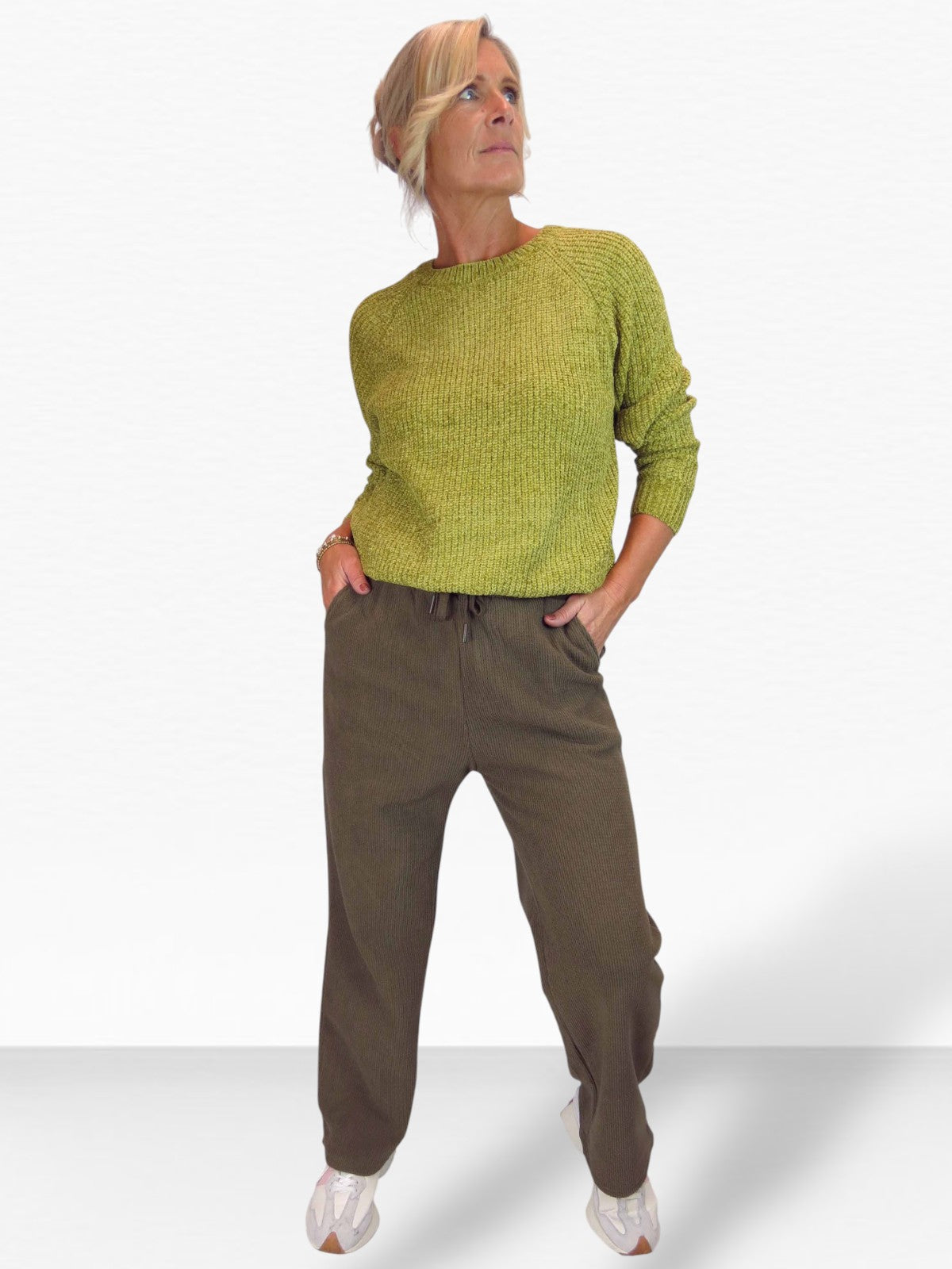 Fleece Lined Waffle Cord Trousers Brown