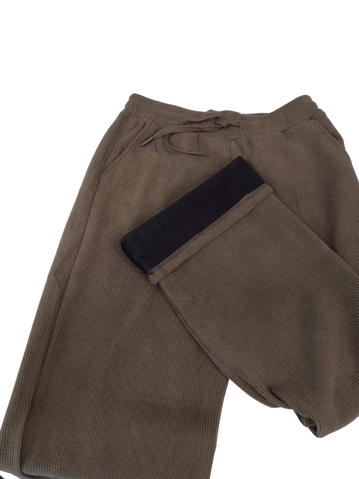 Fleece Lined Waffle Cord Trousers Brown