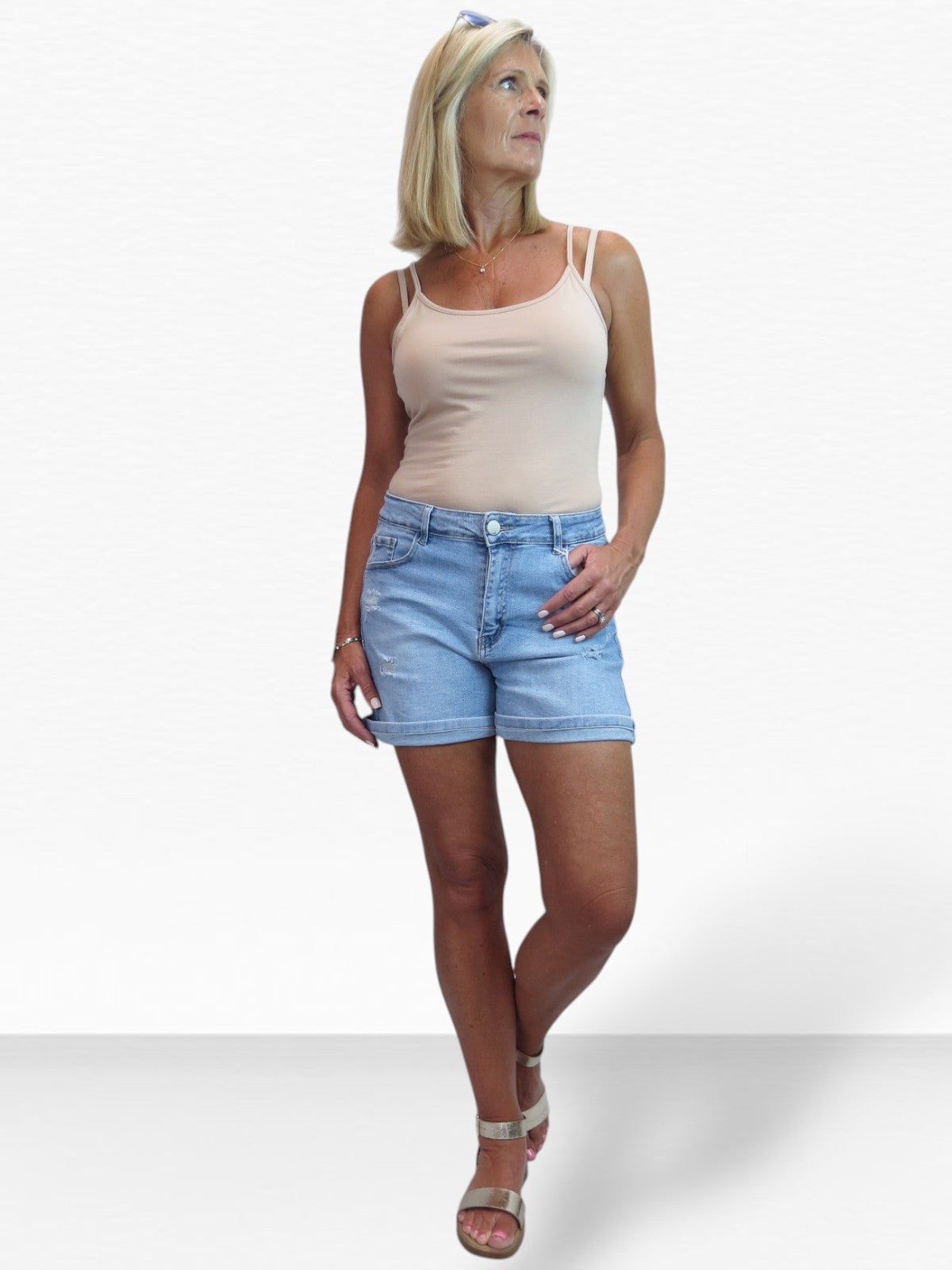 Women's Distressed Stretch Denim Blue Shorts