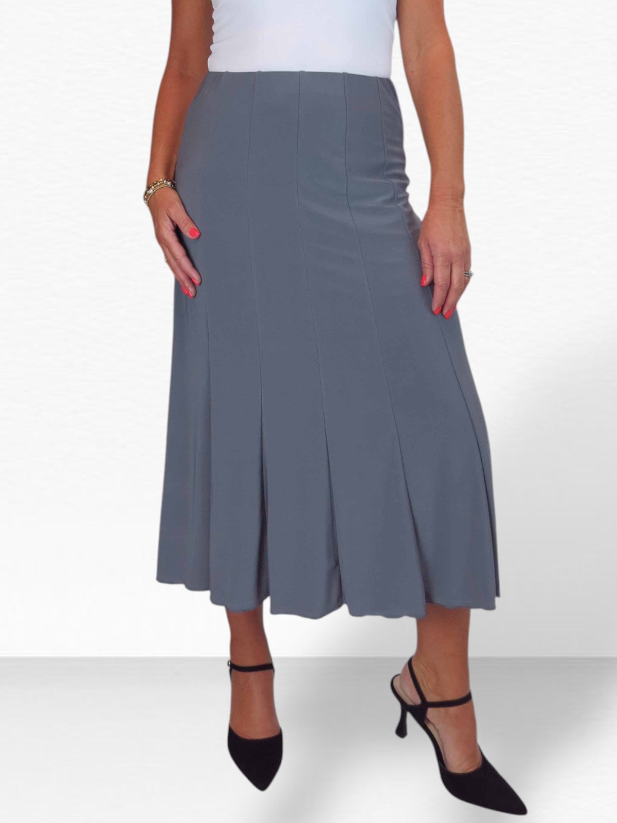 Smart Midi Maxi Panel Fishtail Lined Skirt Grey