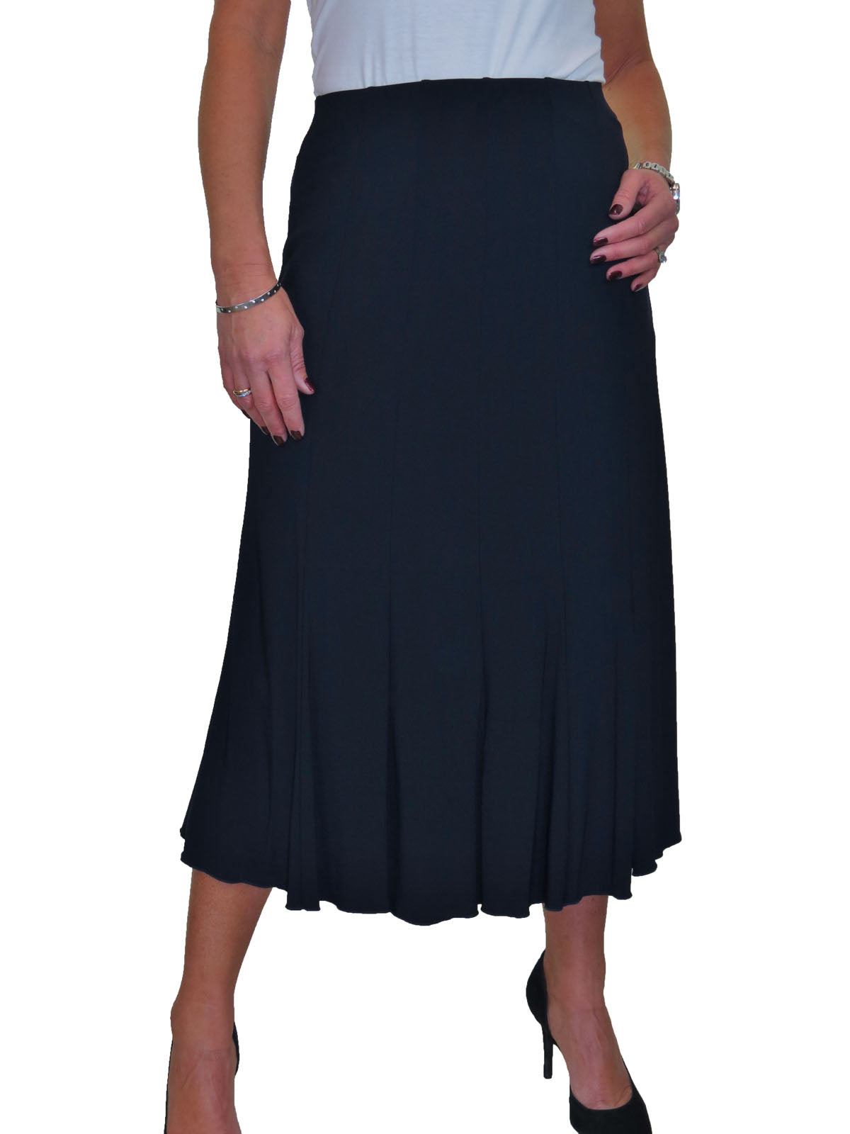 Smart Midi Maxi Panel Fishtail Lined Skirt Navy Blue