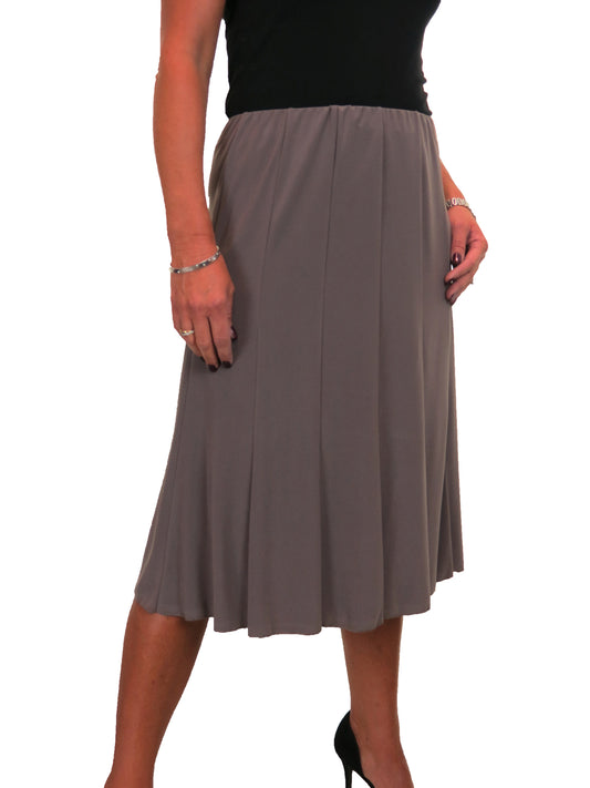 Smart Lined Stretch Below Knee Flare Skirt Taupe