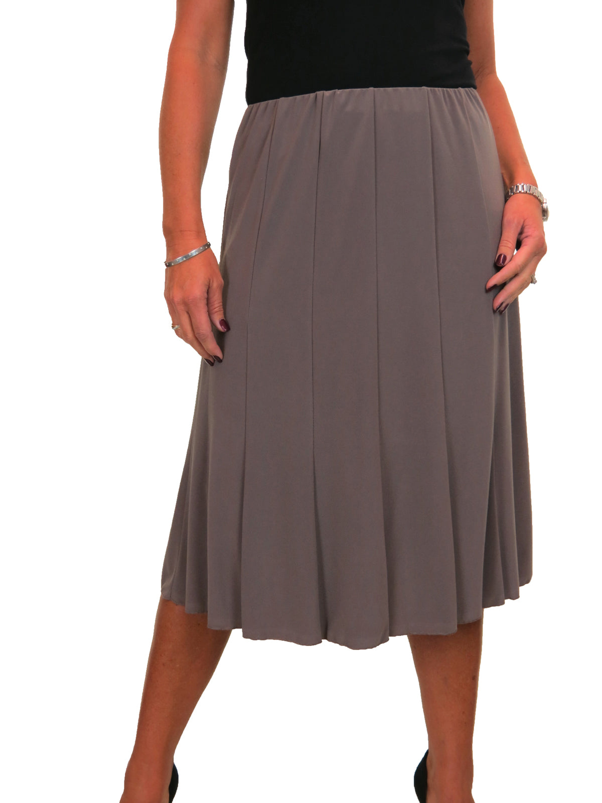 Smart Lined Stretch Below Knee Flare Skirt Taupe