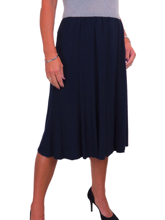 Smart Lined Stretch Below Knee Flare Skirt Navy Blue