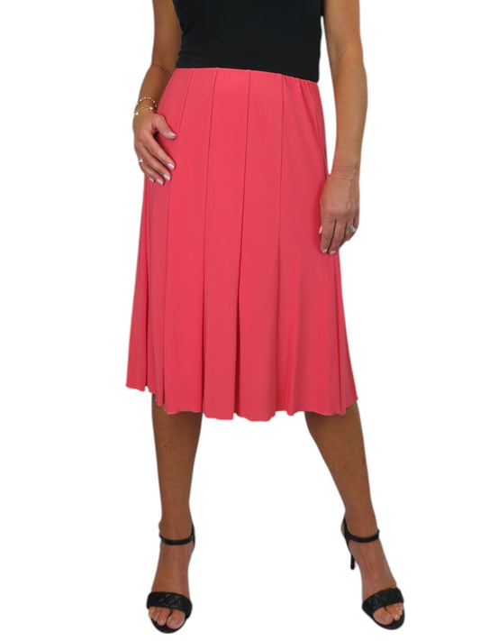 Smart Lined Stretch Below Knee Flare Skirt Coral Orange