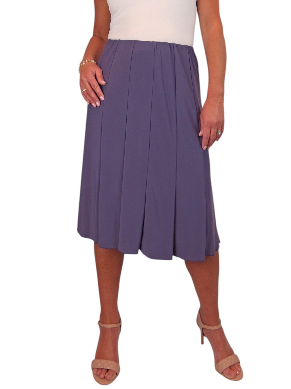 Smart Lined Stretch Below Knee Flare Skirt Purple