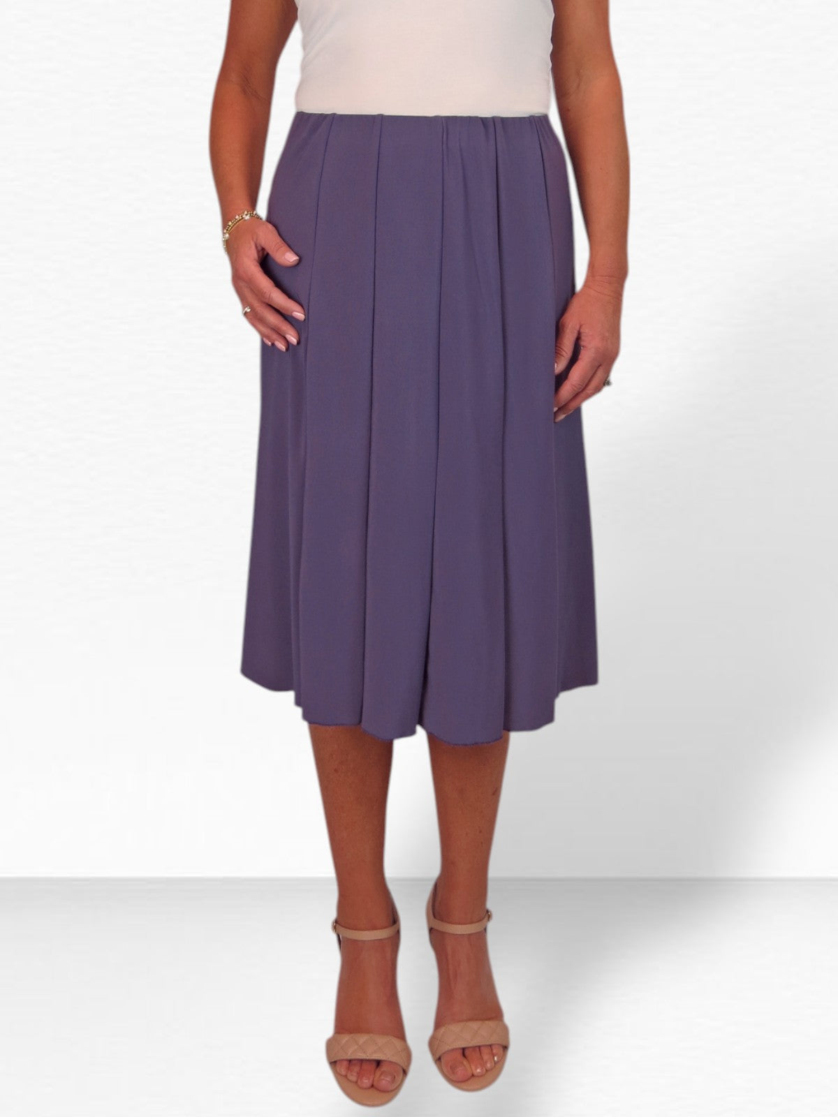 Smart Lined Stretch Below Knee Flare Skirt Purple