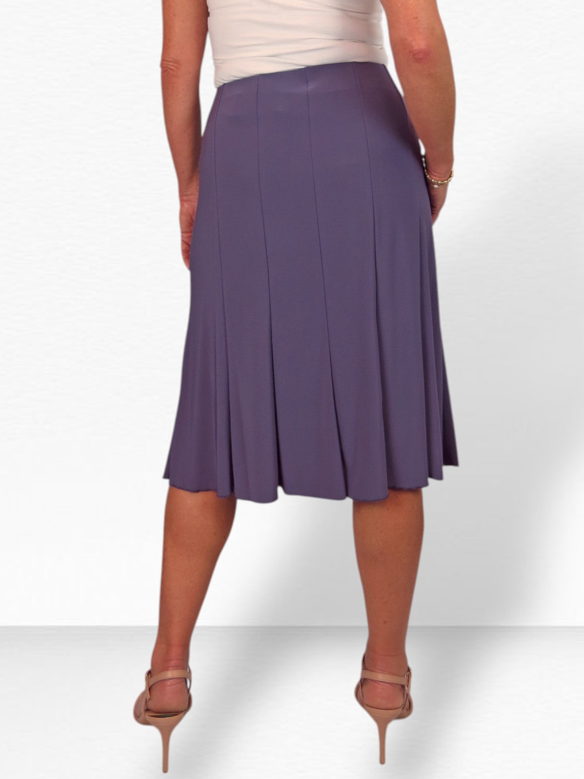 Smart Lined Stretch Below Knee Flare Skirt Purple