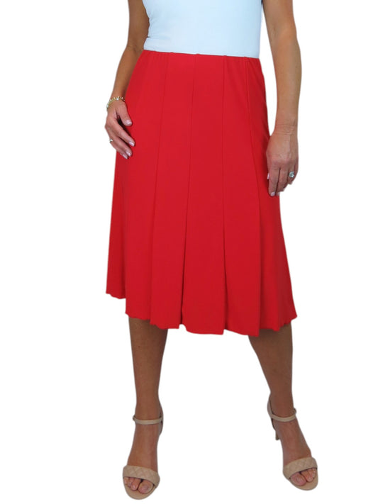 Smart Lined Stretch Below Knee Flare Skirt Red
