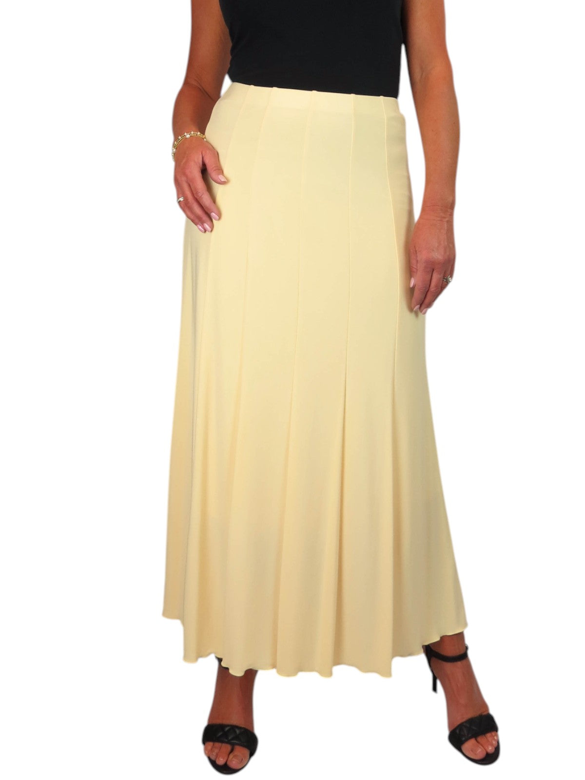 Smart Lined Stretch Long Maxi Skirt Lemon Yellow