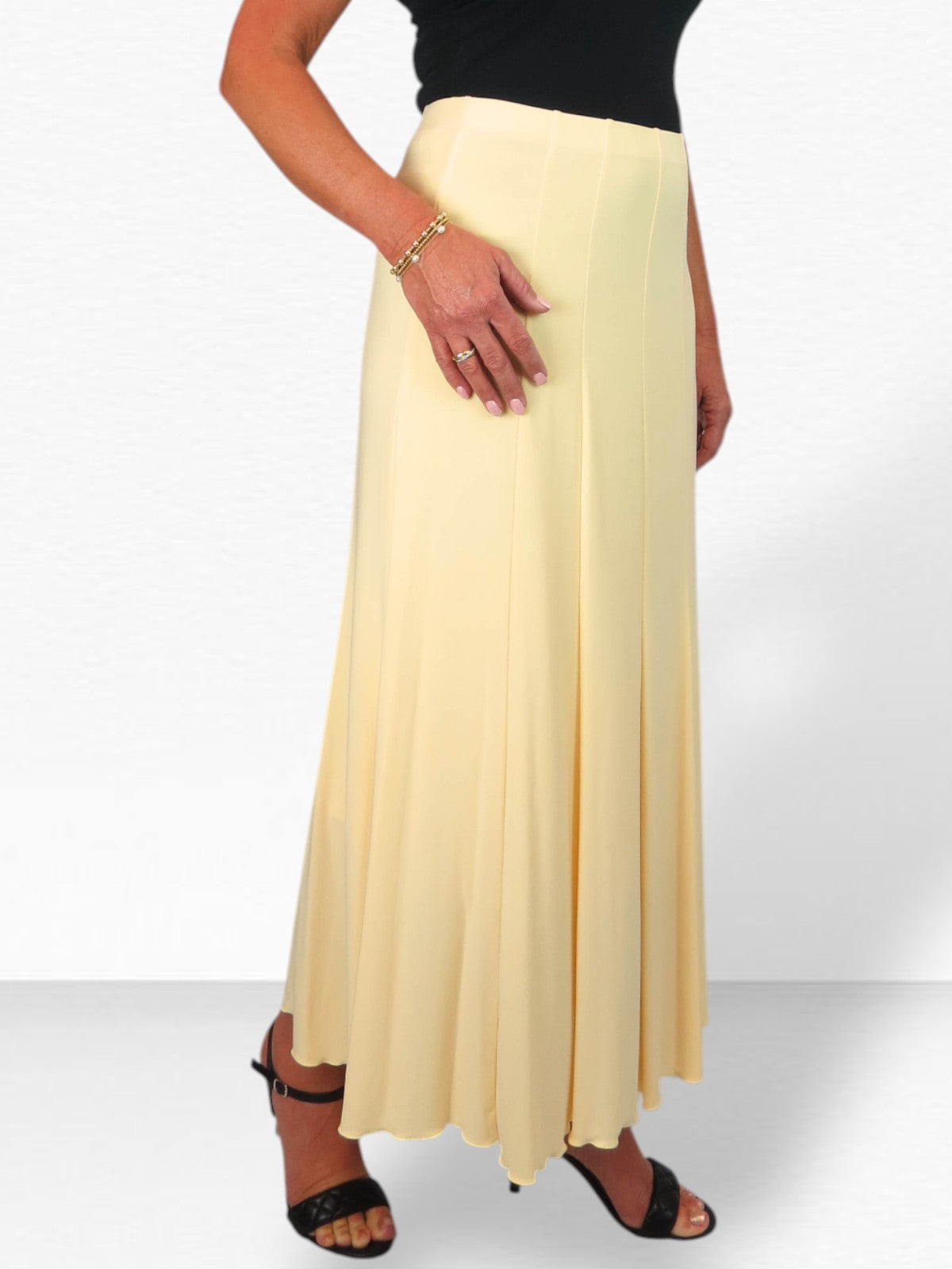 Smart Lined Stretch Long Maxi Skirt Lemon Yellow