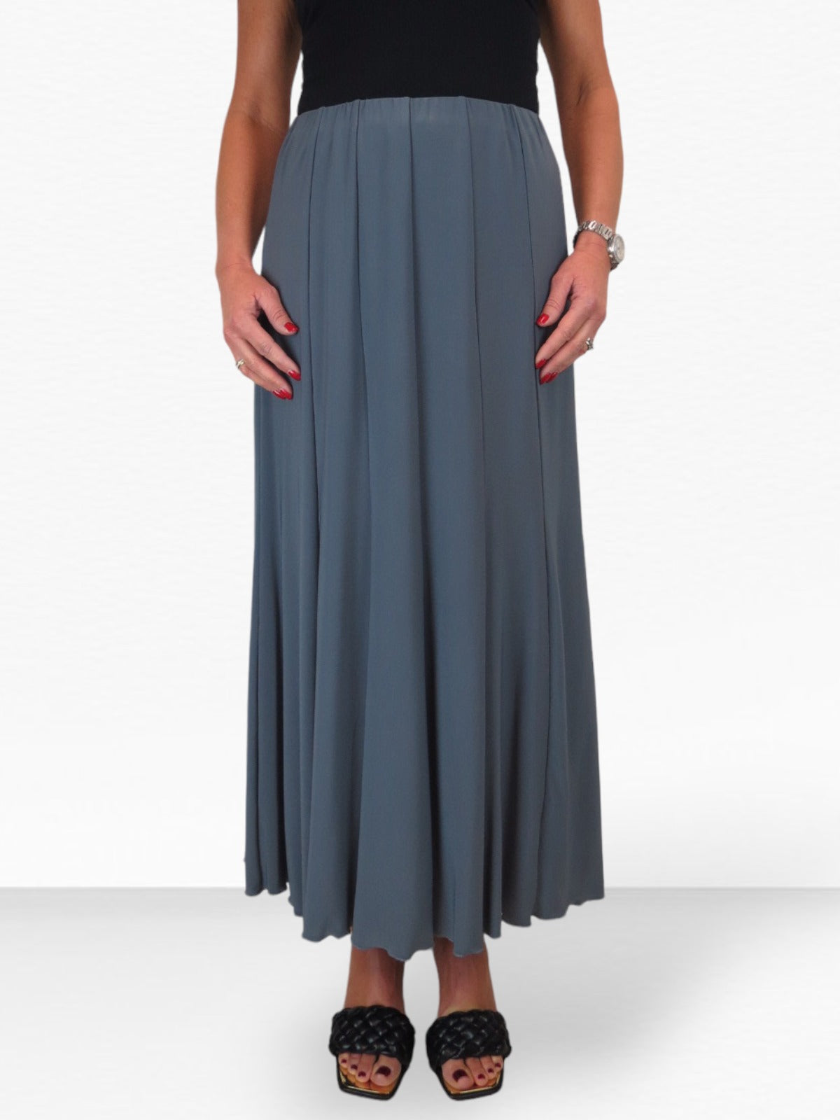Smart Lined Stretch Long Maxi Skirt Grey