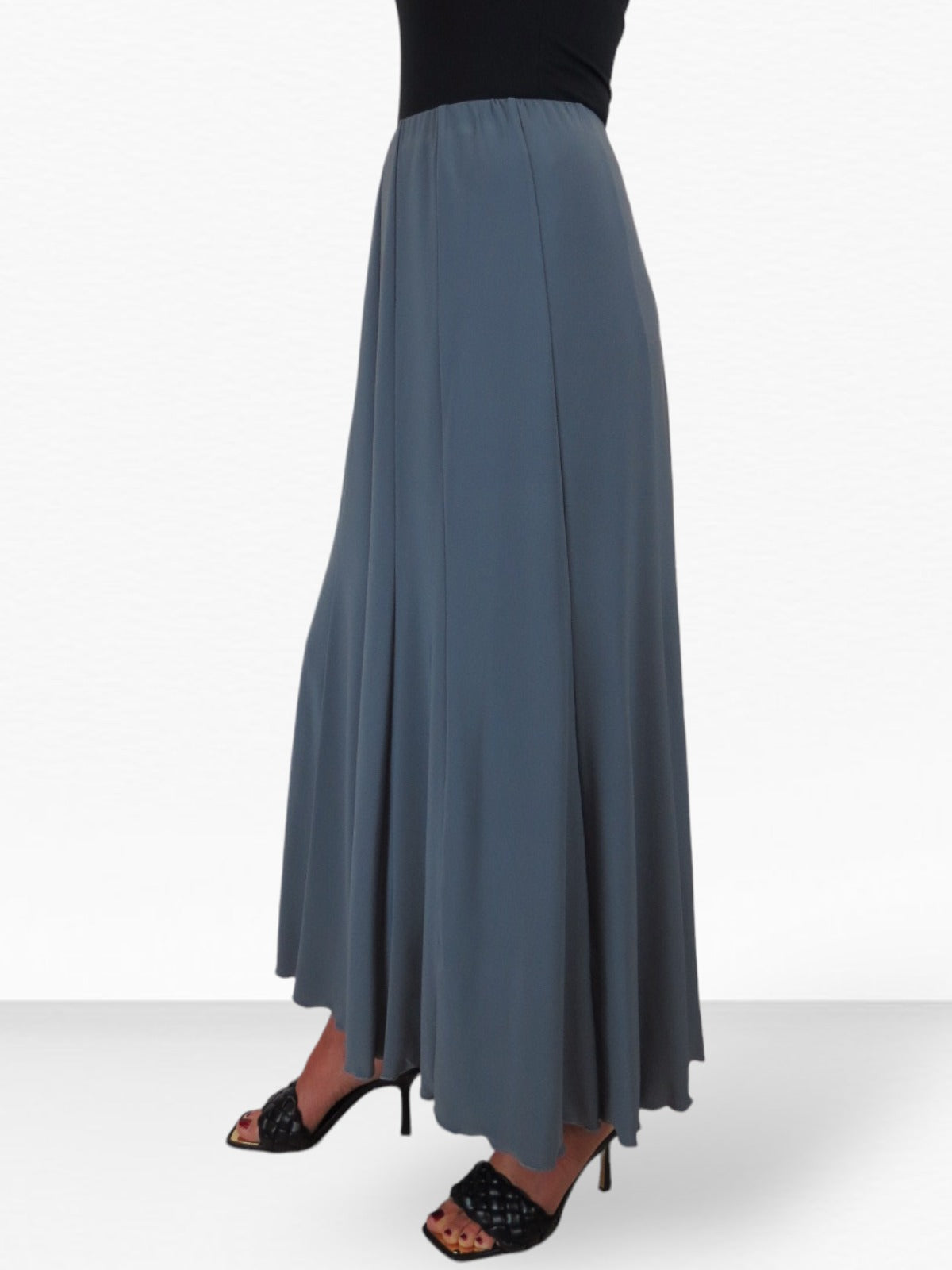 Smart Lined Stretch Long Maxi Skirt Grey