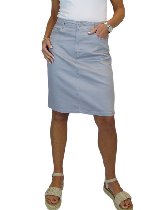 Women's Knee Length Stretch Chino Pencil Skirt Silver Grey