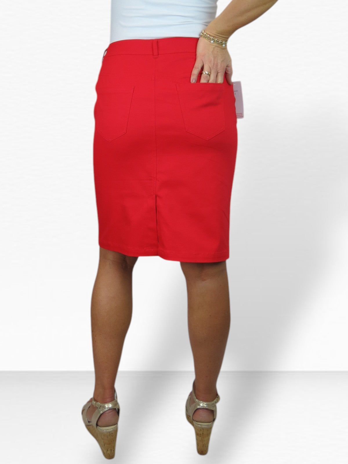 Women's Knee Length Stretch Chino Pencil Skirt Red