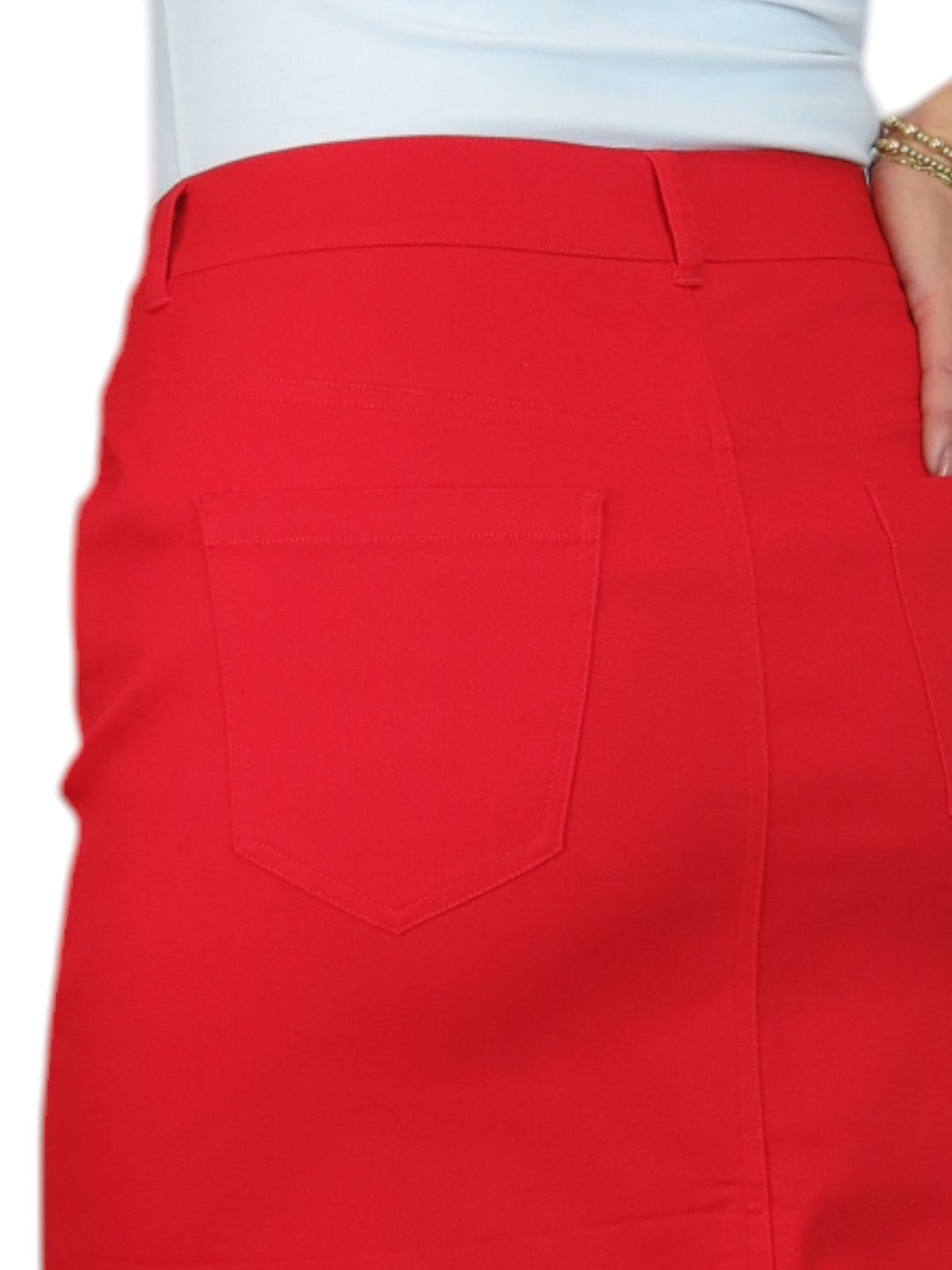 Women's Knee Length Stretch Chino Pencil Skirt Red