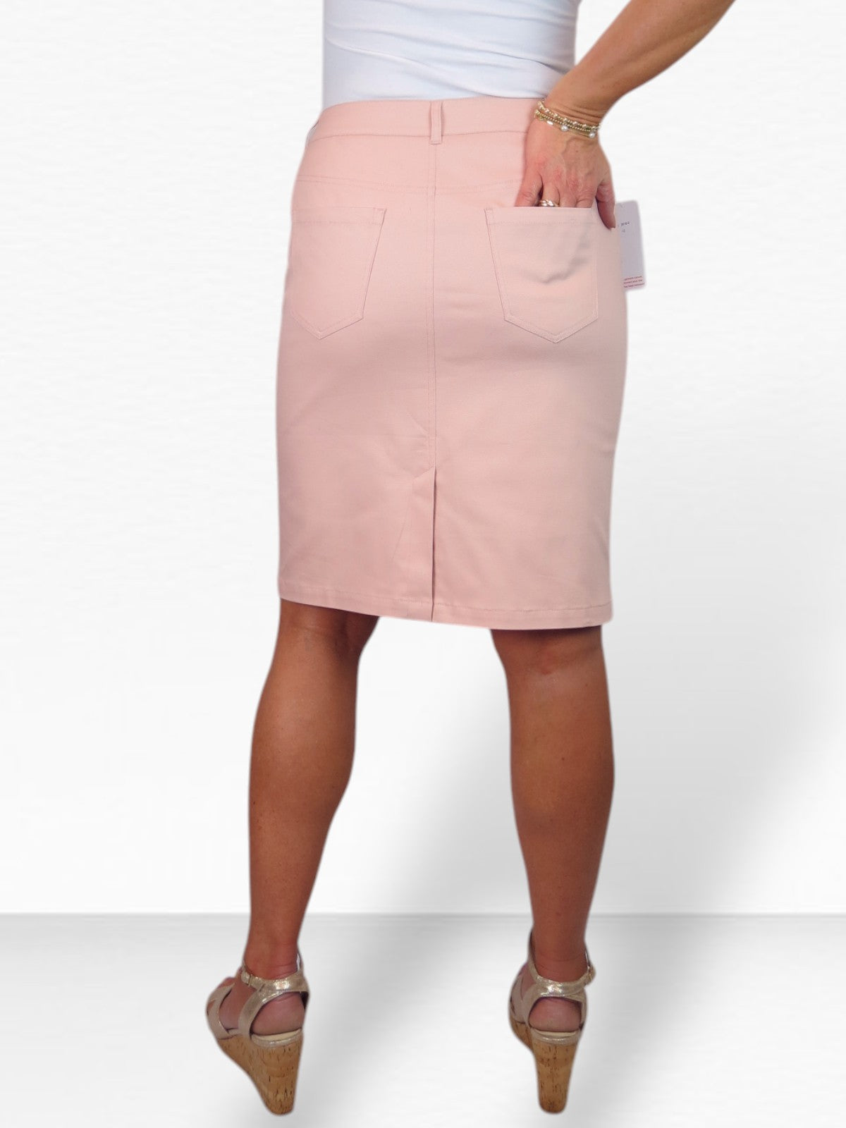 Women's Knee Length Stretch Chino Pencil Skirt Dusty Pink