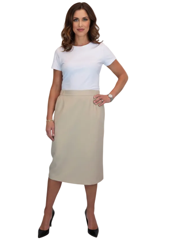 Women's Smart Elasticated Waist Pencil Skirt Beige