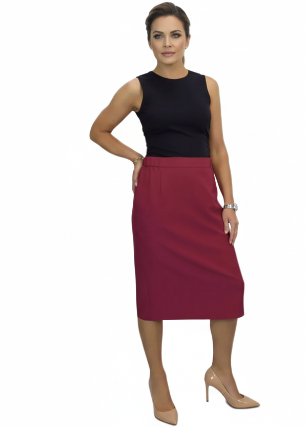 Women's Smart Elasticated Waist Pencil Skirt Burgundy