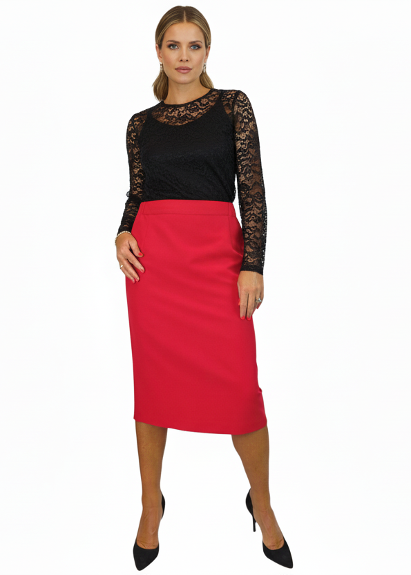 Women's Smart Elasticated Waist Pencil Skirt Red
