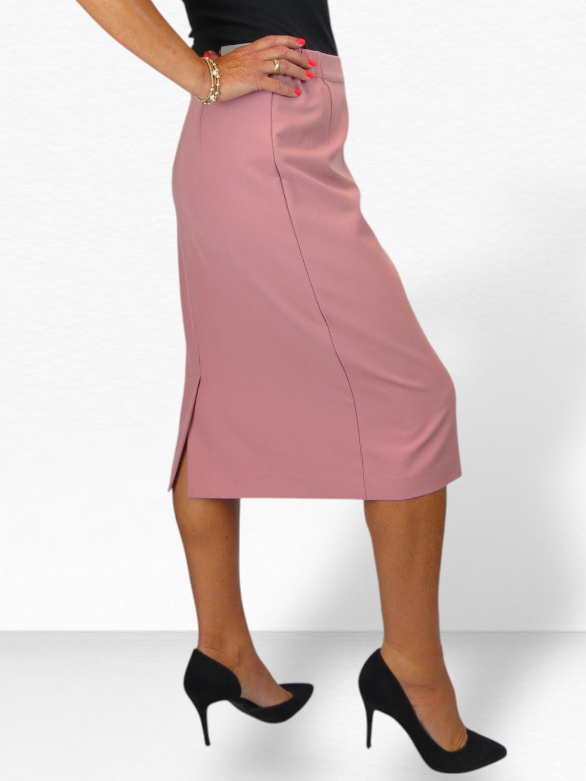 Women's Smart Elasticated Waist Pencil Skirt Pink