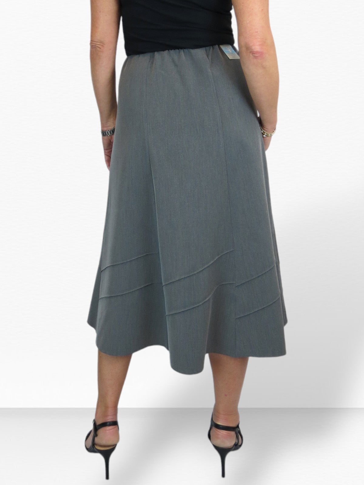 Women's Smart Flared Midi Skirt Elastic Waist Marl Grey