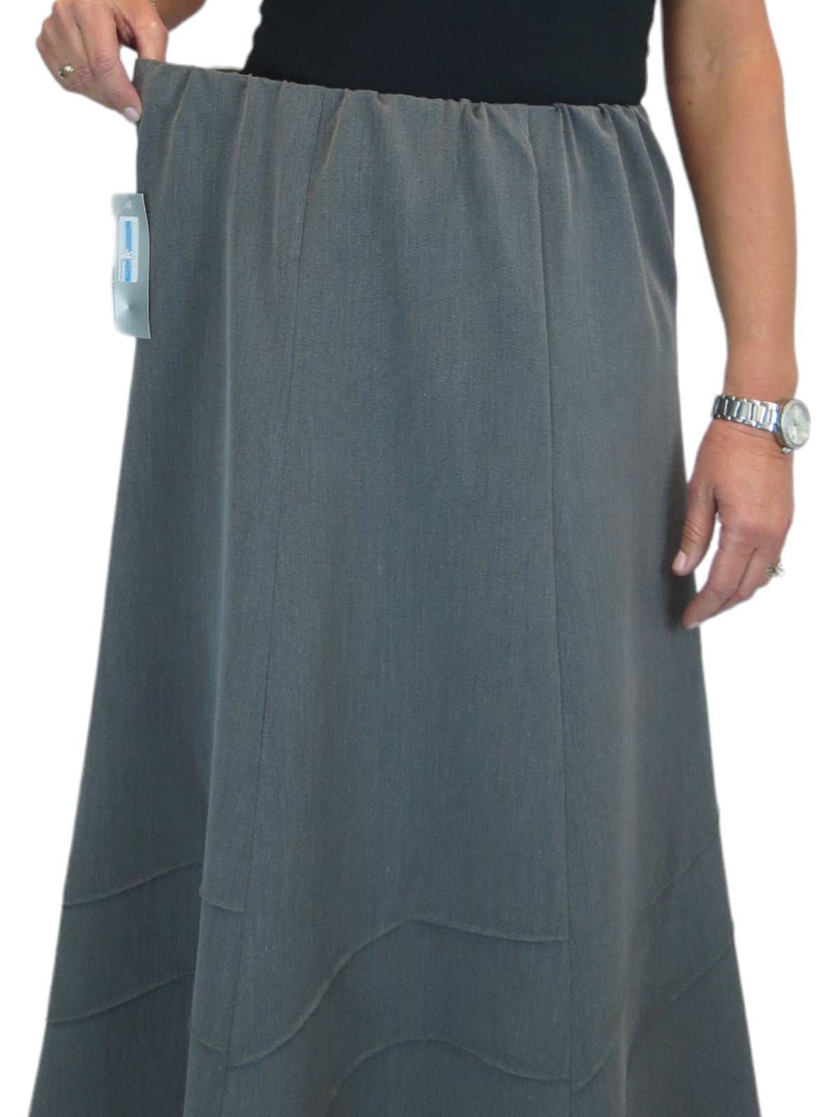 Women's Smart Flared Midi Skirt Elastic Waist Marl Grey